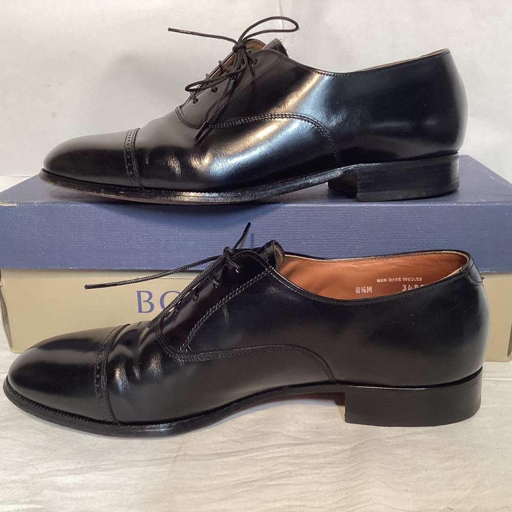 Vintage Bostonian Black Leather Cap Toe Oxfords Men’s size 8 1/2 Made In USA - Picture 4 of 11